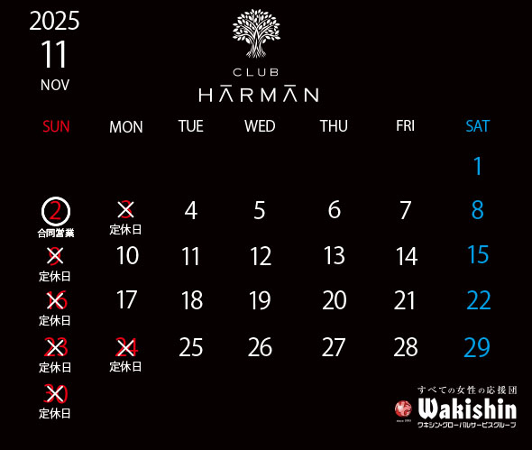 202511定休日カレンダー